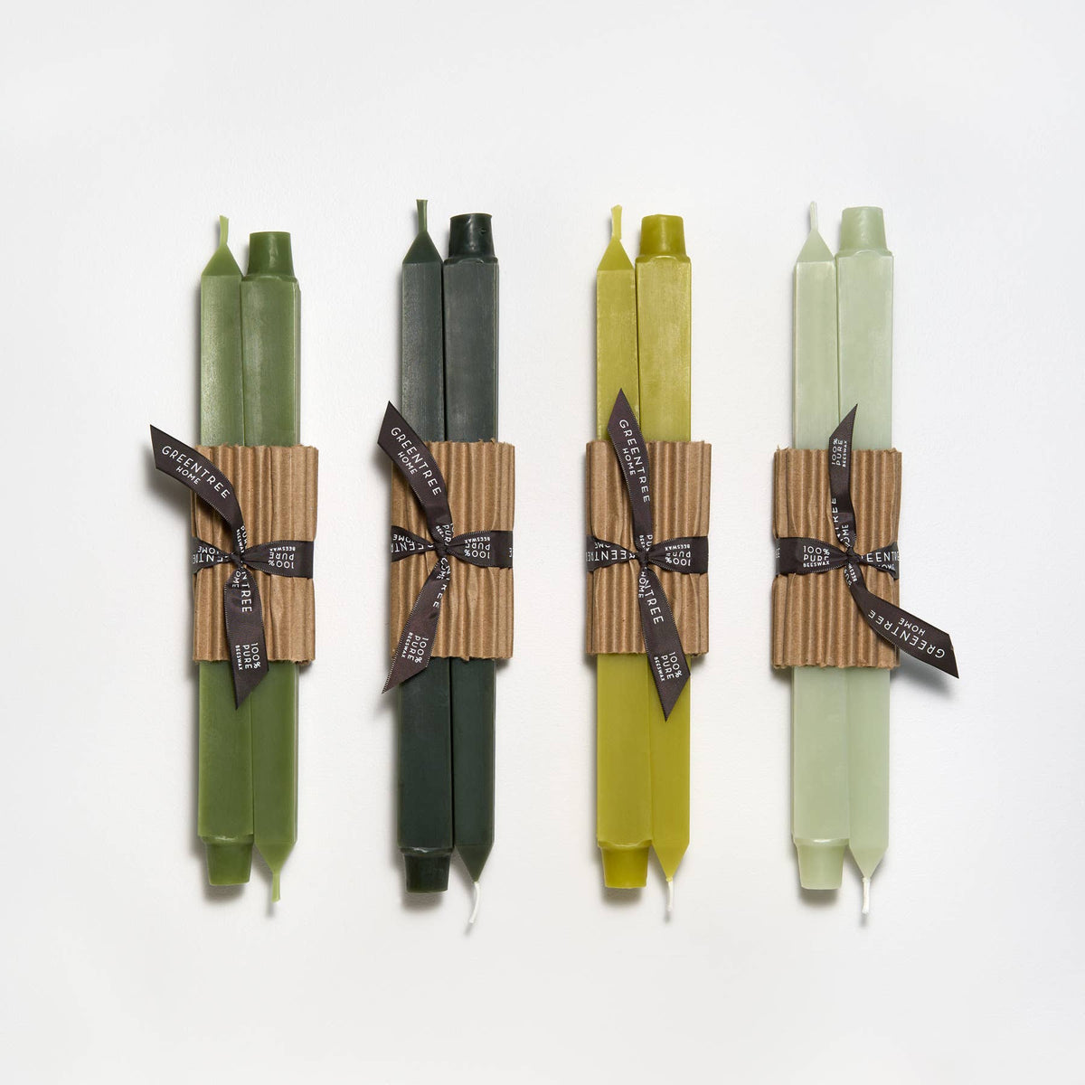 12" Square Taper Handmade Beeswax Candles: Spring green