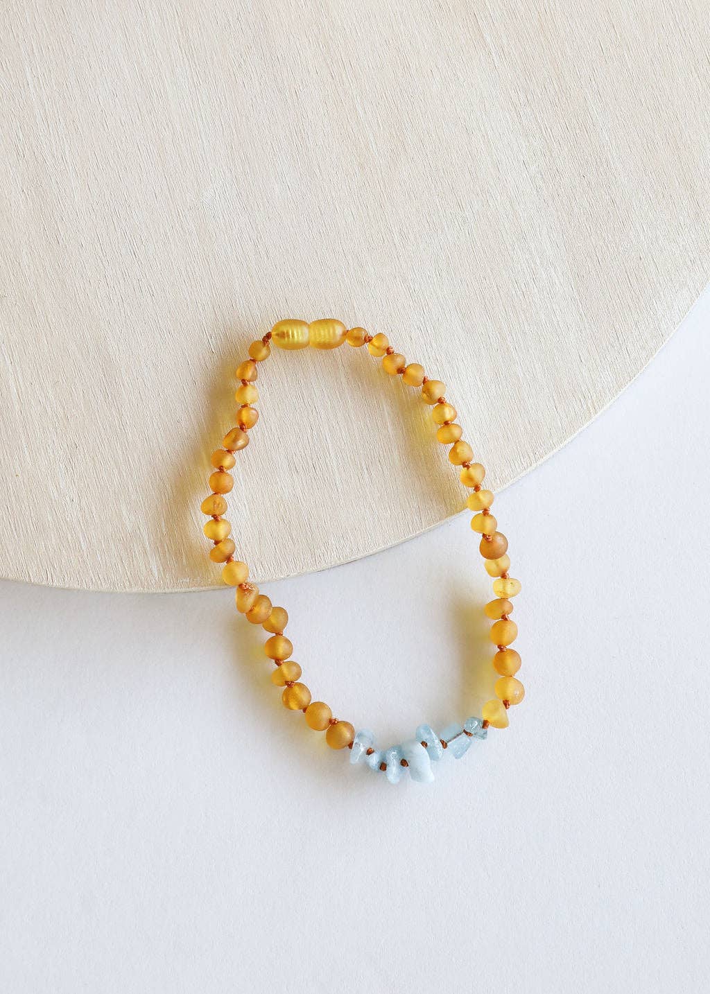 Raw Honey Baltic Amber + Aquamarine || Necklace: 16" Adult Necklace