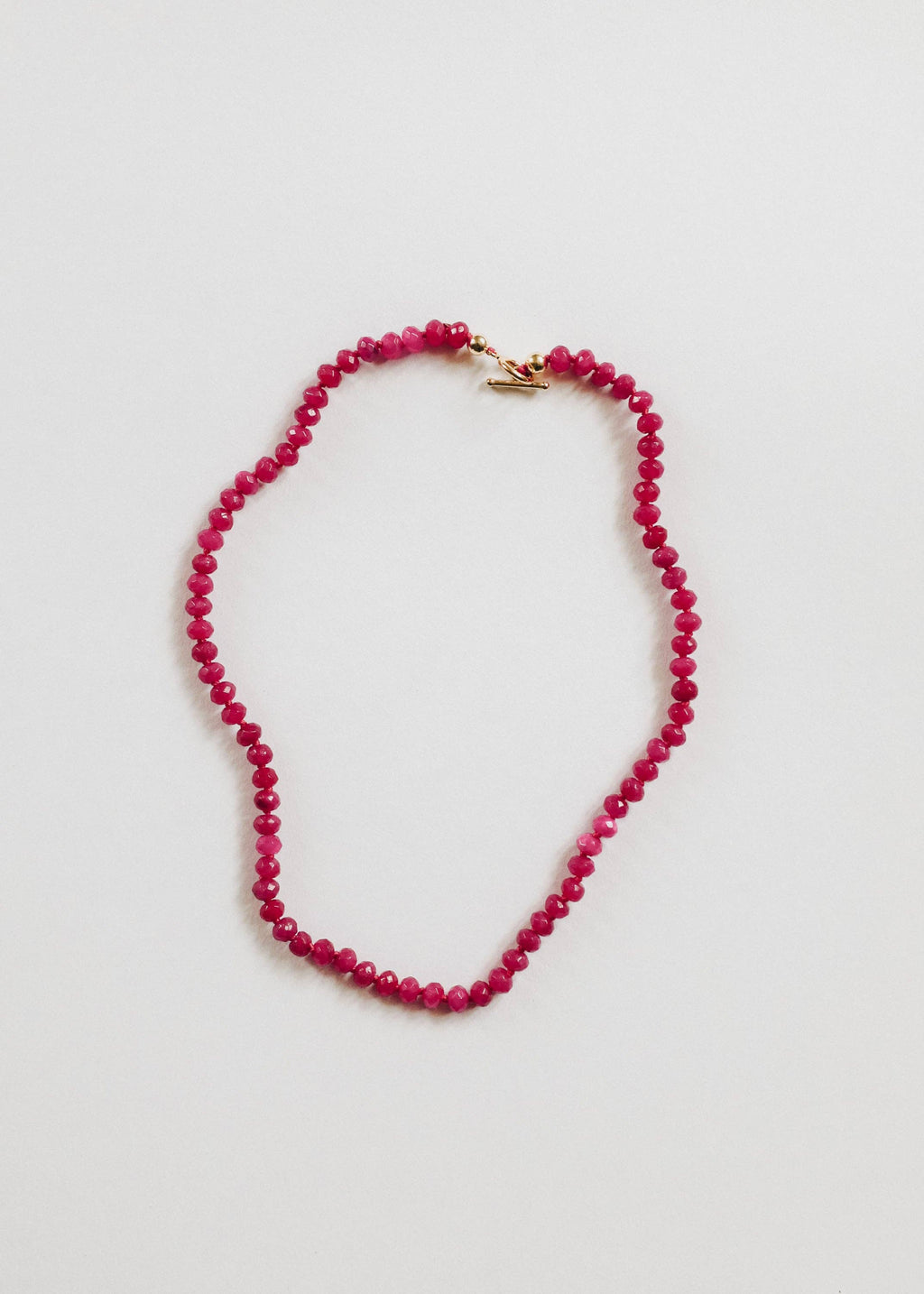 Pink Jade + 14k Gold Filled Toggle Clasp Gemstone Necklace: 16" Necklace