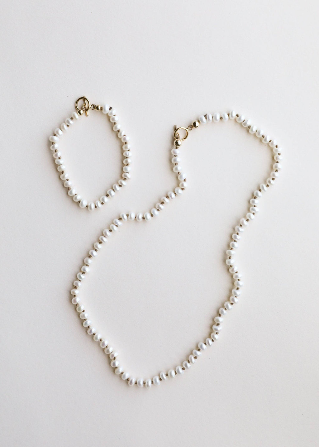 Dainty Natural Pearl Necklace + 14k Gold Filled Toggle: 15" Necklace
