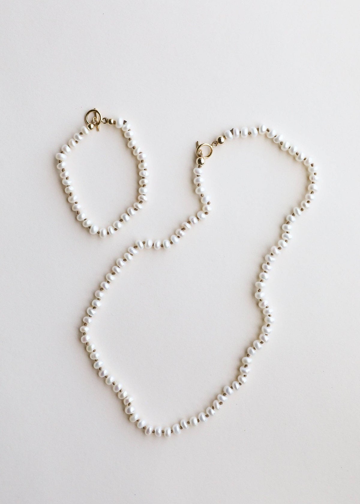 Dainty Natural Pearl Necklace + 14k Gold Filled Toggle: 15" Necklace