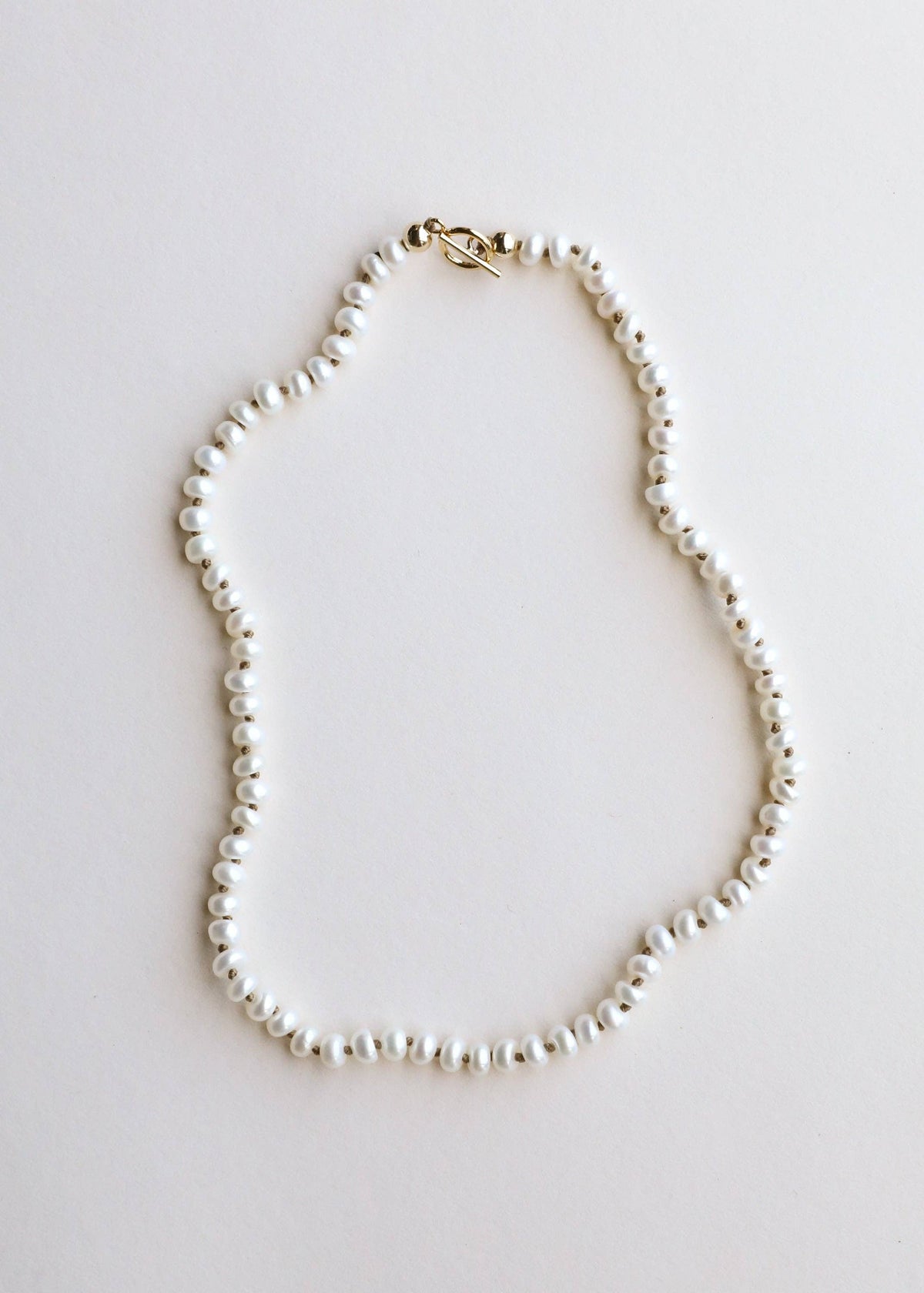 Dainty Natural Pearl Necklace + 14k Gold Filled Toggle: 15" Necklace