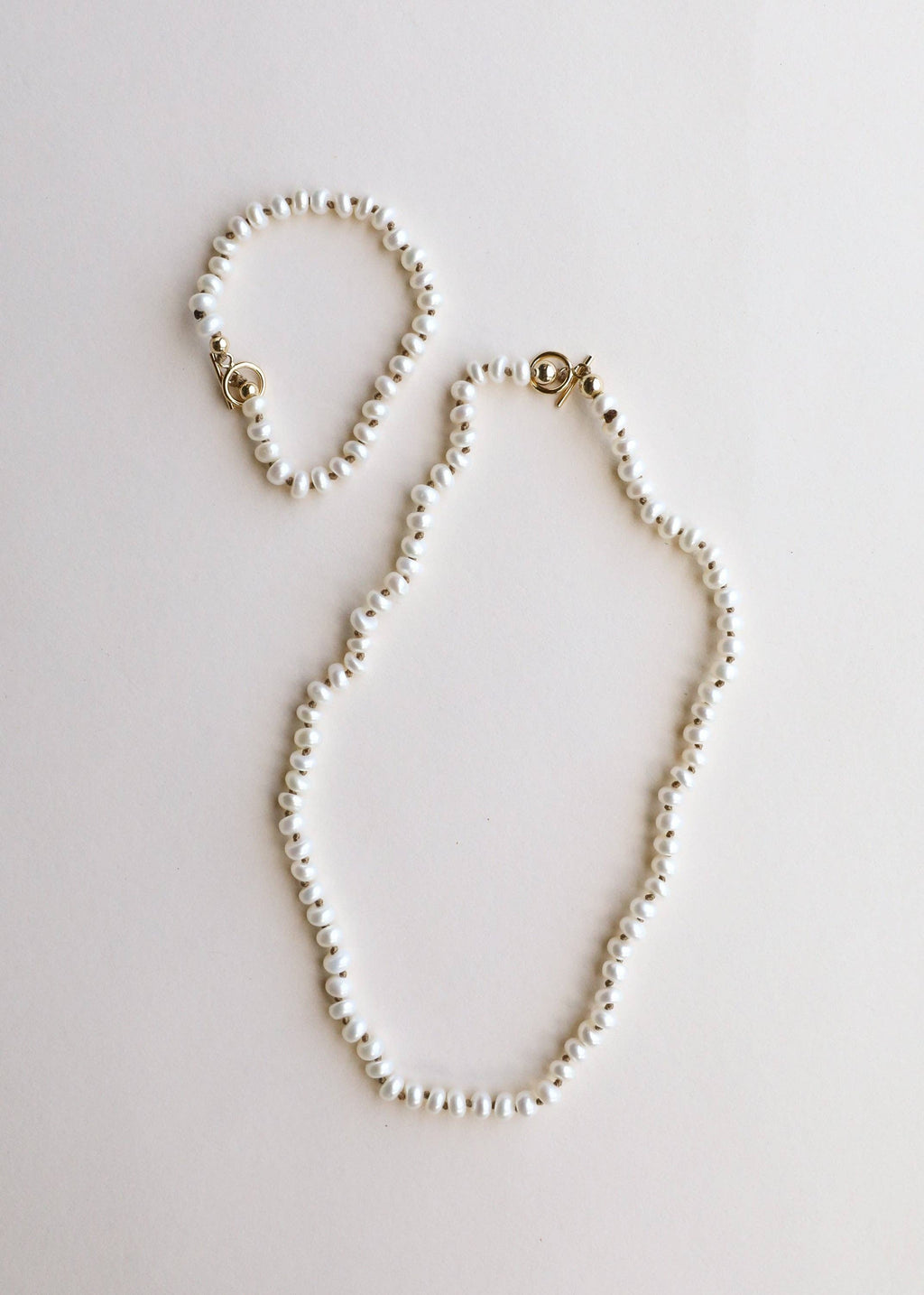 Dainty Natural Pearl Necklace + 14k Gold Filled Toggle: 15" Necklace