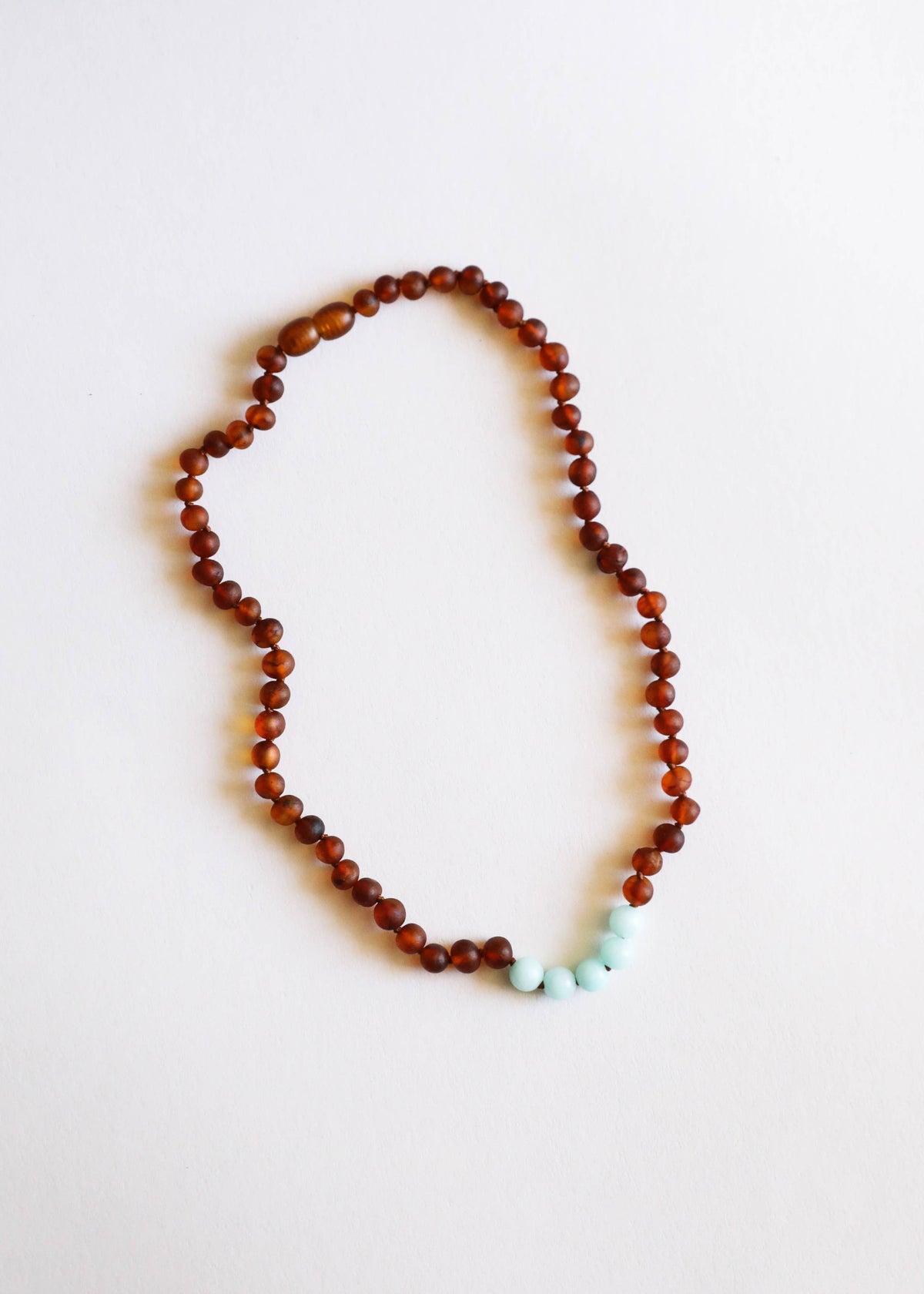 Raw Cognac Baltic Amber + Amazonite || Necklace: 16" Adult Necklace