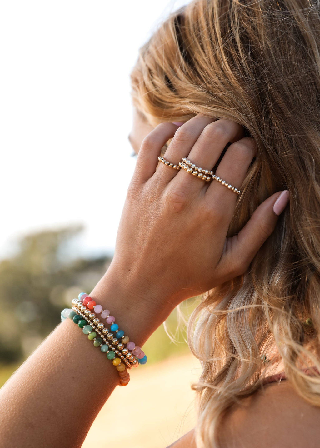 Natural Gemstone Bracelet + 14k Gold Filled Toggle : Sandbar: 6" Bracelet