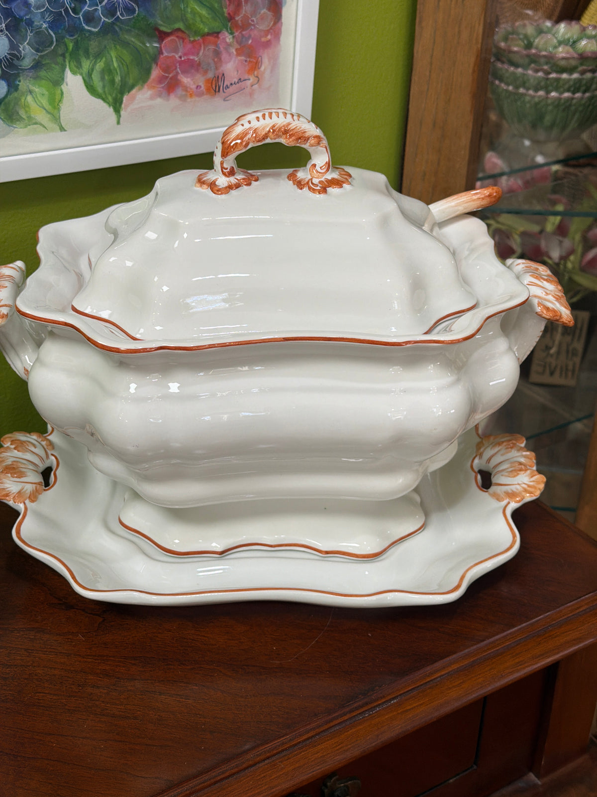 Vintage Italian Majolica Soup Tureen with Ladle