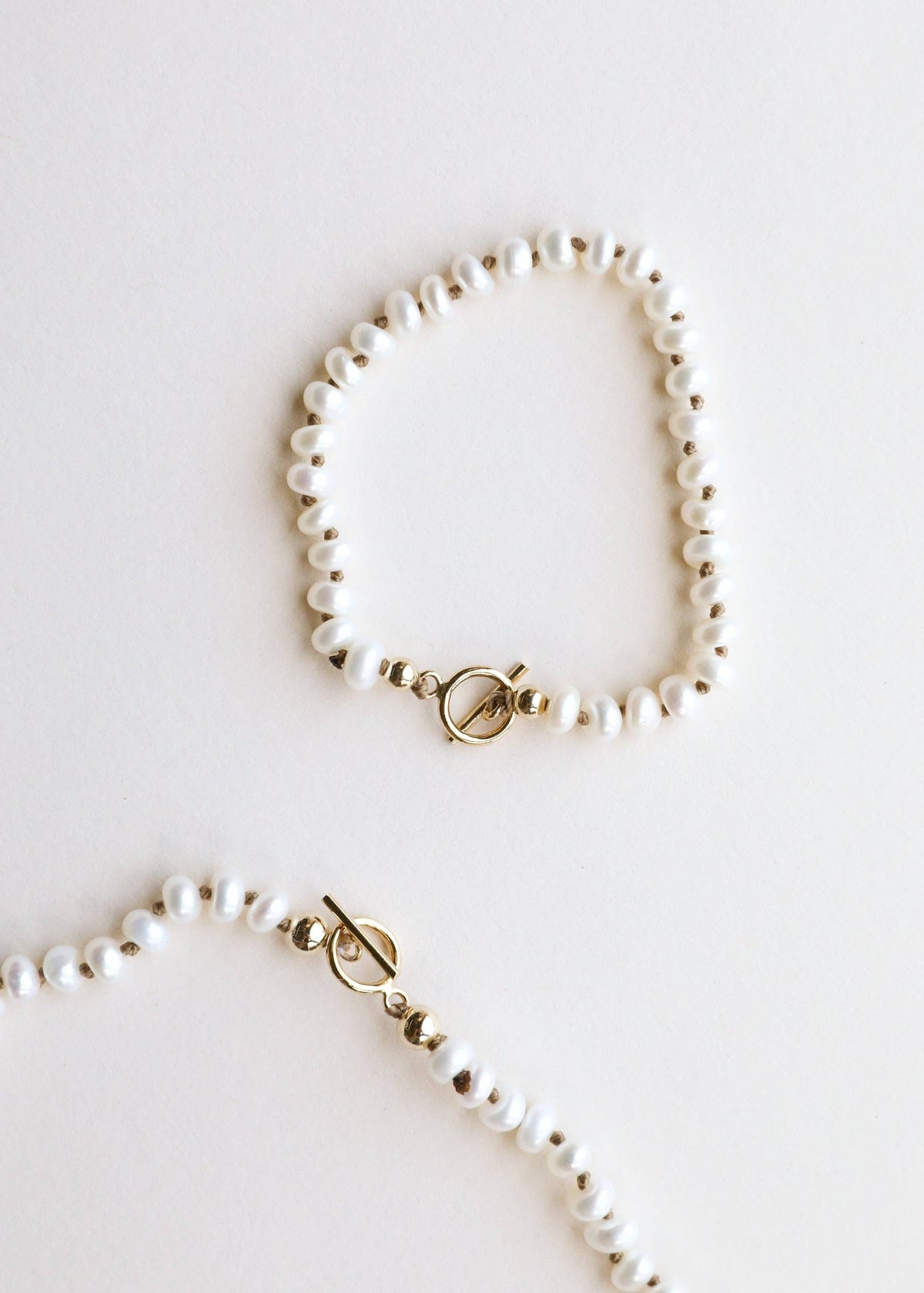 Dainty Natural Pearl Necklace + 14k Gold Filled Toggle: 15" Necklace