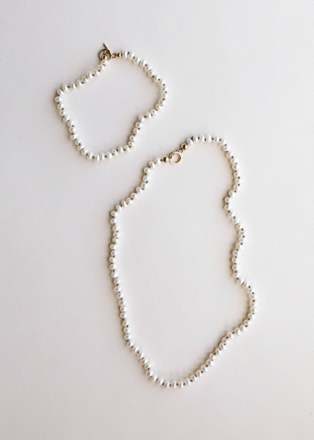 Dainty Natural Pearl Necklace + 14k Gold Filled Toggle: 15" Necklace