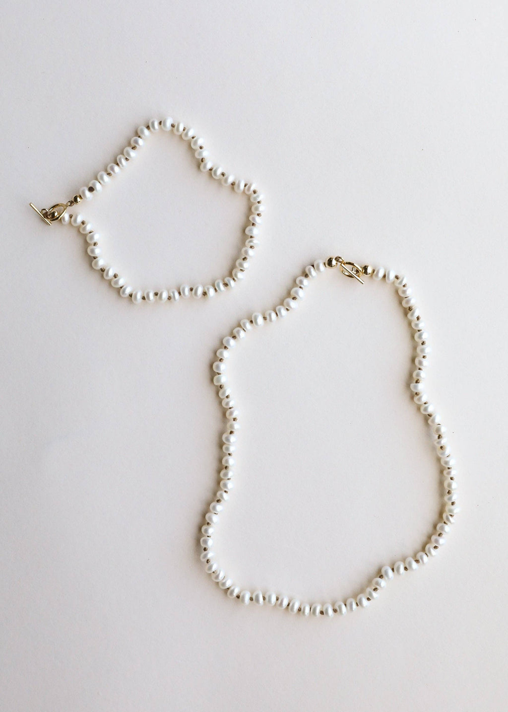 Dainty Natural Pearl Necklace + 14k Gold Filled Toggle: 15" Necklace