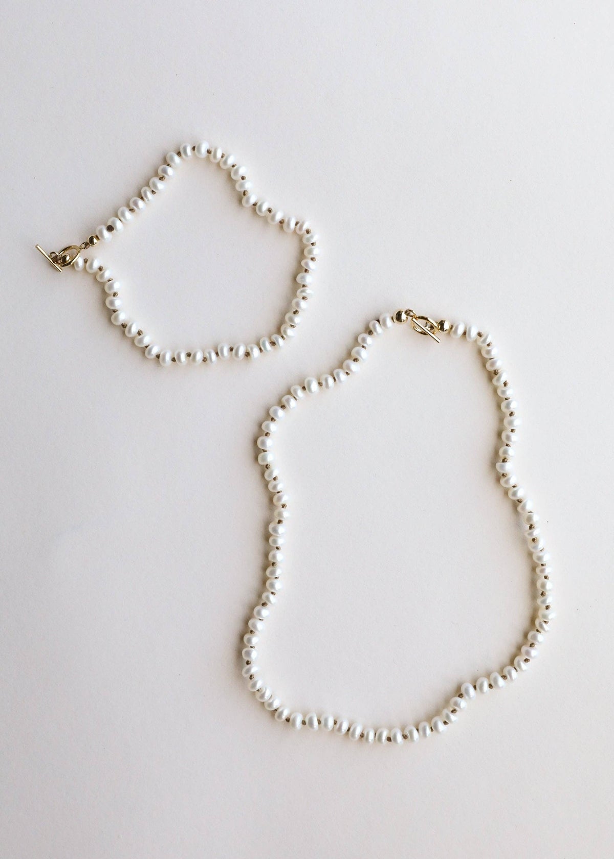 Dainty Natural Pearl Necklace + 14k Gold Filled Toggle: 15" Necklace