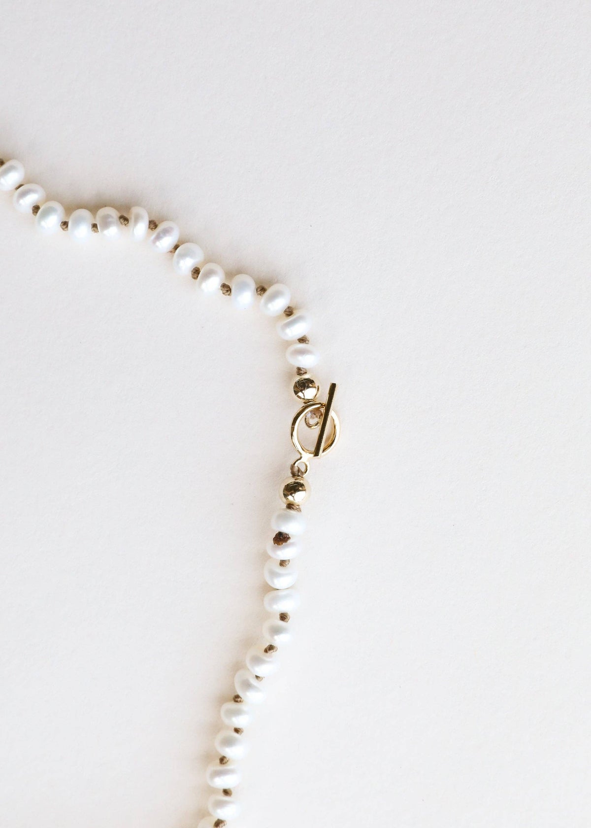 Dainty Natural Pearl Necklace + 14k Gold Filled Toggle: 15" Necklace