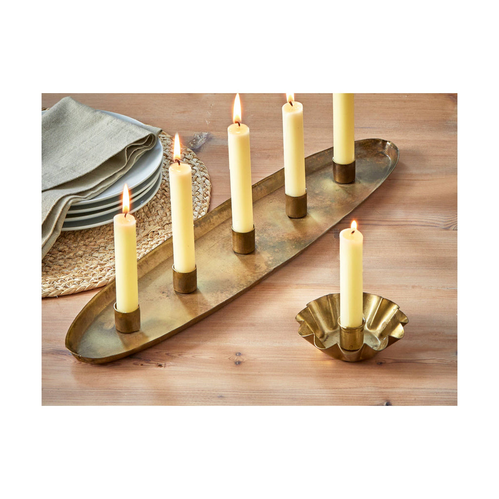 Cinco Taper Candle Holder Tray Antique Brass Iron Everyday
