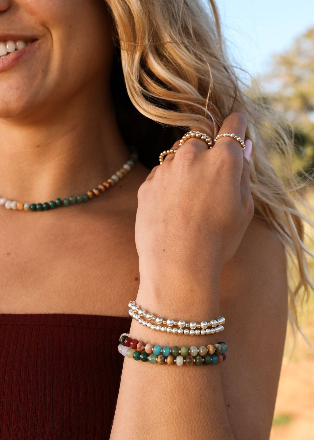 Natural Gemstone Bracelet + 14k Gold Filled Toggle : Sandbar: 6" Bracelet