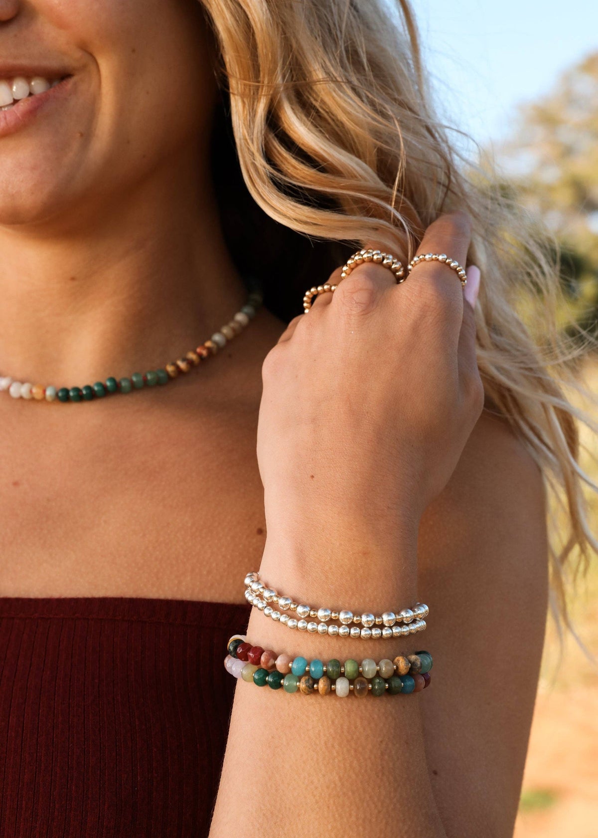 Natural Gemstone Bracelet + 14k Gold Filled Toggle : Sandbar: 6" Bracelet