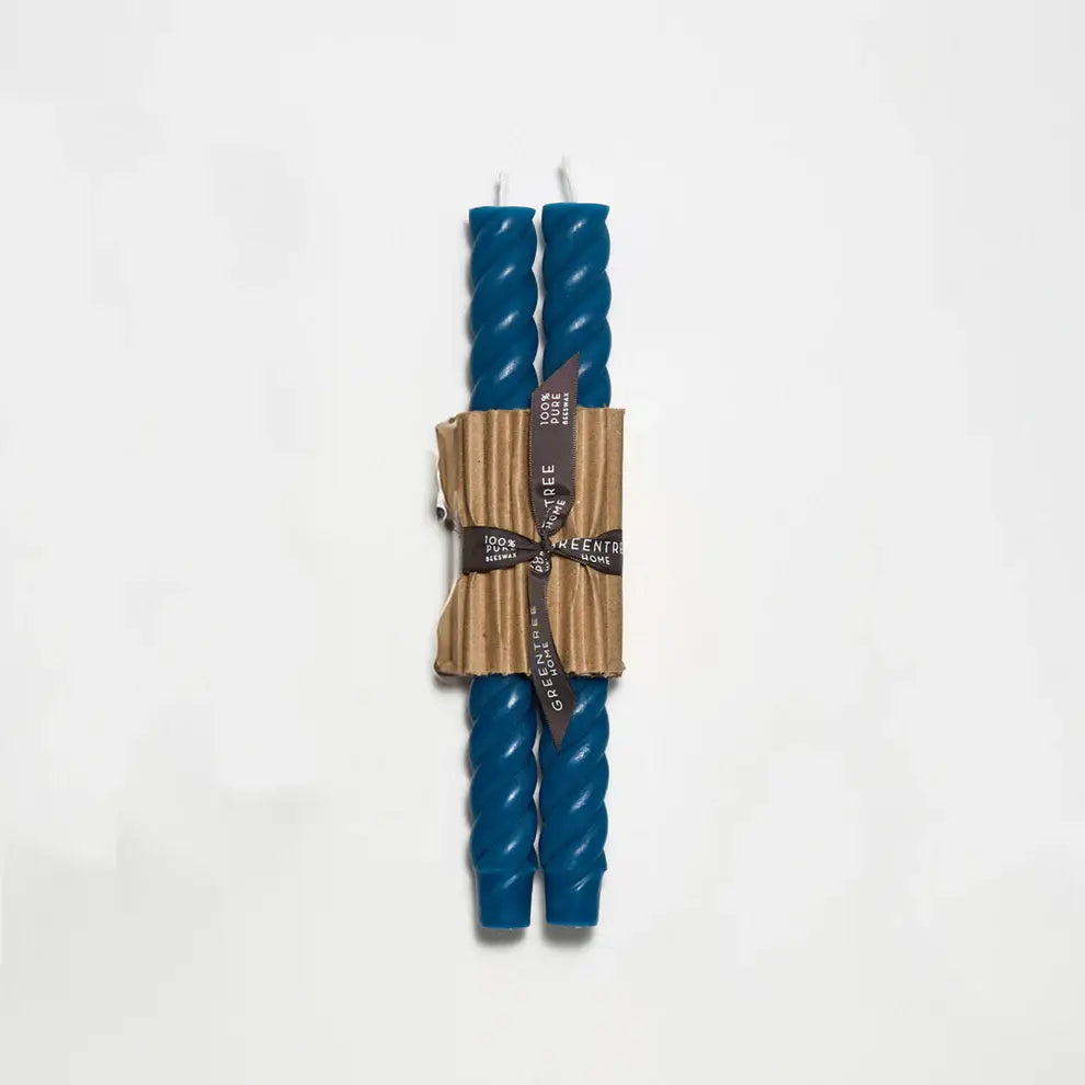 10" Rope Taper Handmade Beeswax Candles: Cobalt