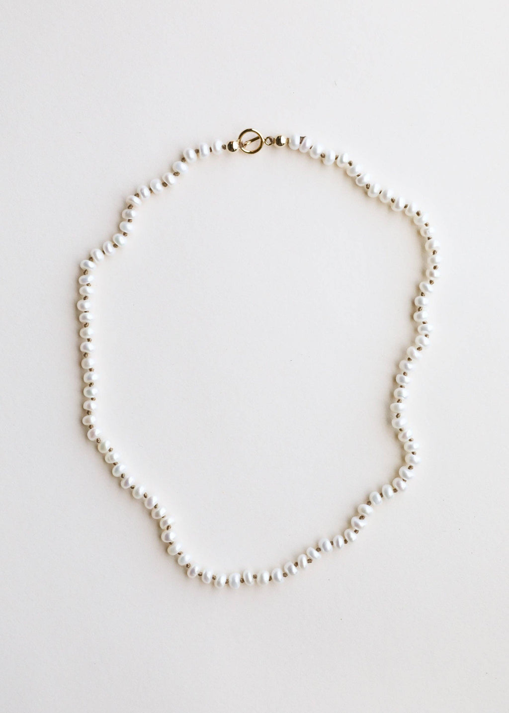 Dainty Natural Pearl Necklace + 14k Gold Filled Toggle: 15" Necklace