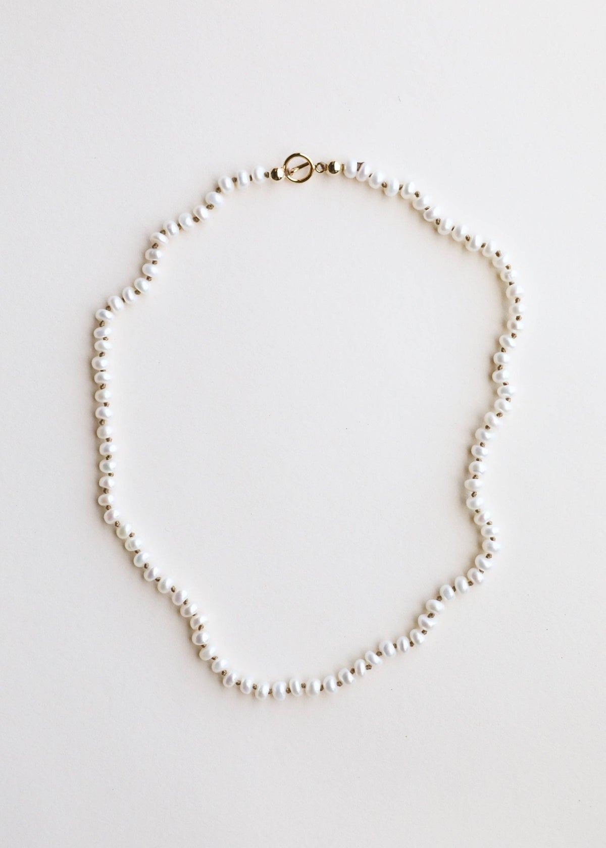 Dainty Natural Pearl Necklace + 14k Gold Filled Toggle: 15" Necklace