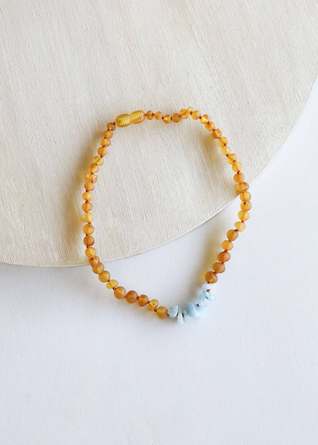 Raw Honey Baltic Amber + Aquamarine || Necklace: 16" Adult Necklace